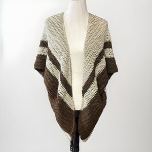 Handmade Crochet Sweater Poncho Open Front Cardigan Brown Large Soft Comfy Cozy
